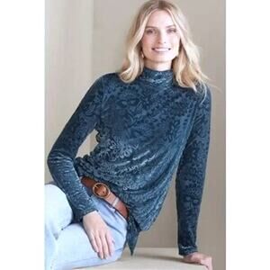 Soft Surroundings Walden Turtleneck Womens Small Burnout Velvet Legion Blue